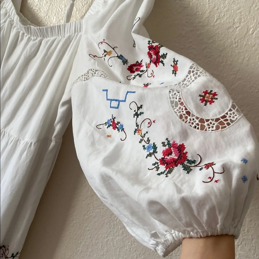 Kobi Halperin Emmy Embroidered Midi Dress Size XL White Floral Embroidery Boho - Picture 6 of 13